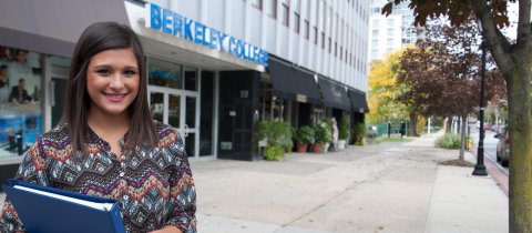 female student in front of White Plains Campus